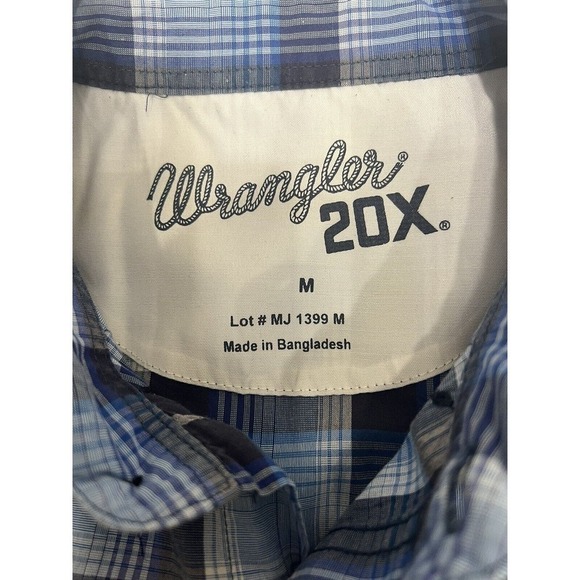 Wrangler Men's 20X Western Shirt Blue Plaid Pearl Snap Size M Contrast Stitching - Picture 5 of 10